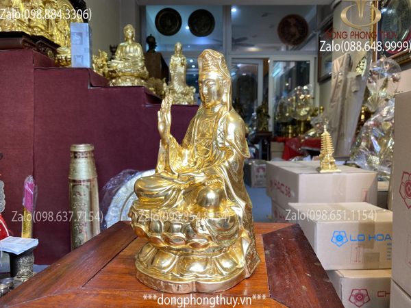 Tượng phật quan âm bằng đồng thếp vàng 24k cao 24cm