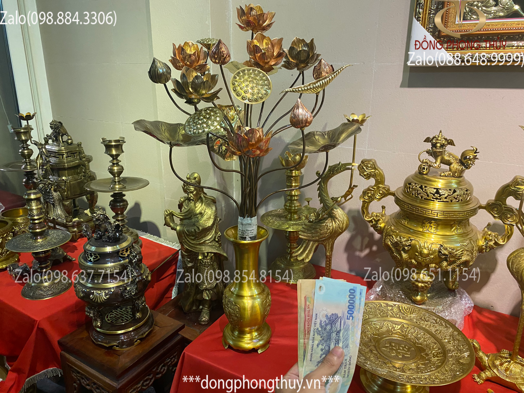 Lọ hoa 35cm vàng đậm vàng bó hoa đồng 20 cành