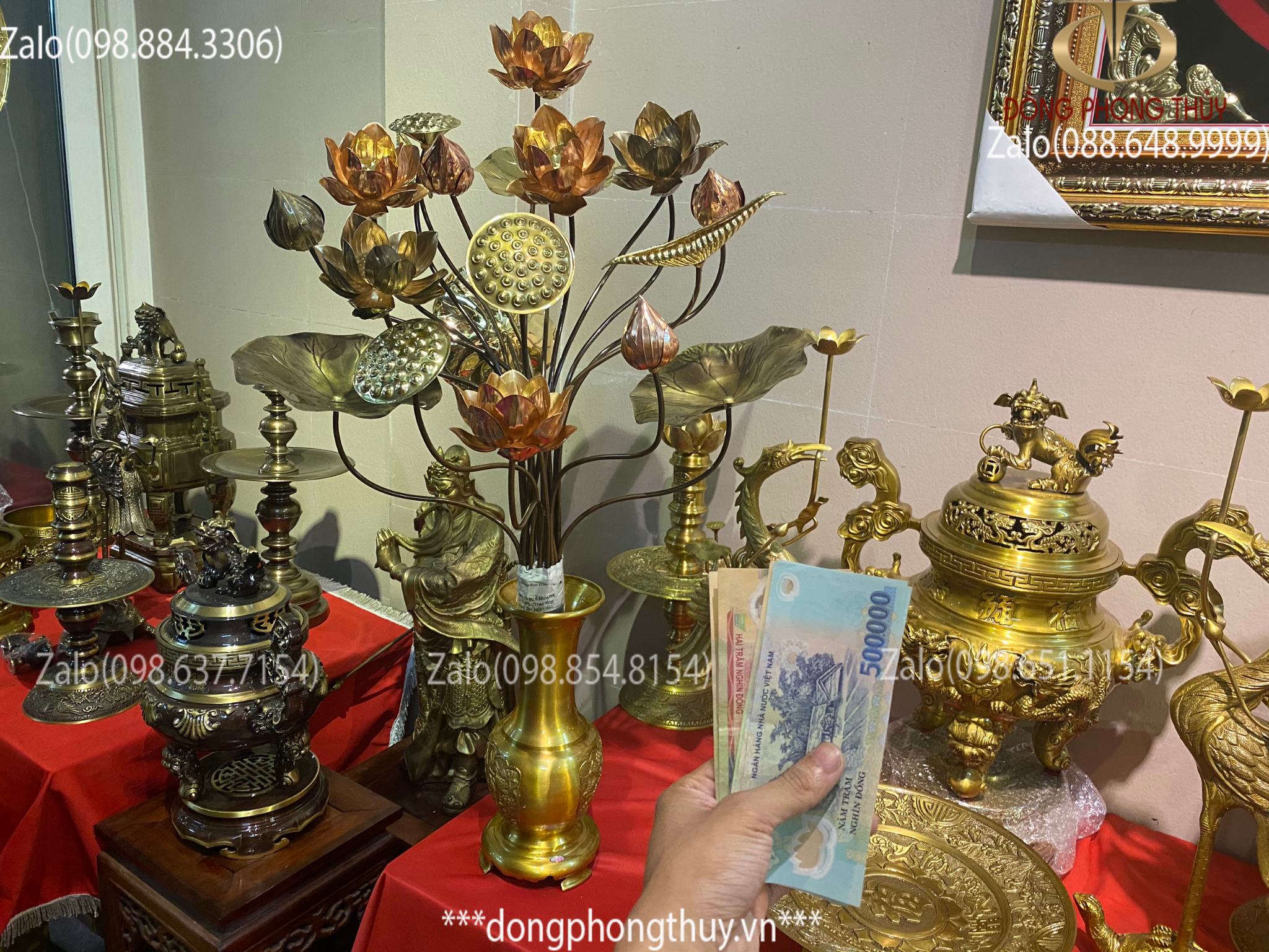 Lọ hoa 35cm vàng đậm vàng bó hoa đồng 20 cành