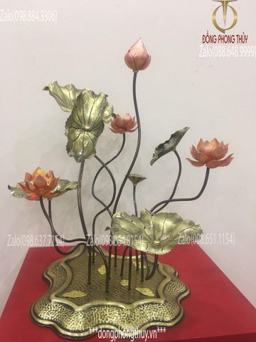 Chậu hoa sen đồng trưng bày Giả cổ - Đế Bể Cao 45cm 10 cành