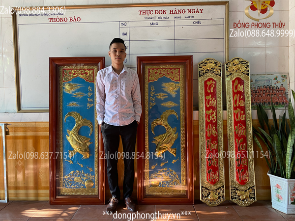 Tranh cá chép trông trăng 1m6 ngang 60cm