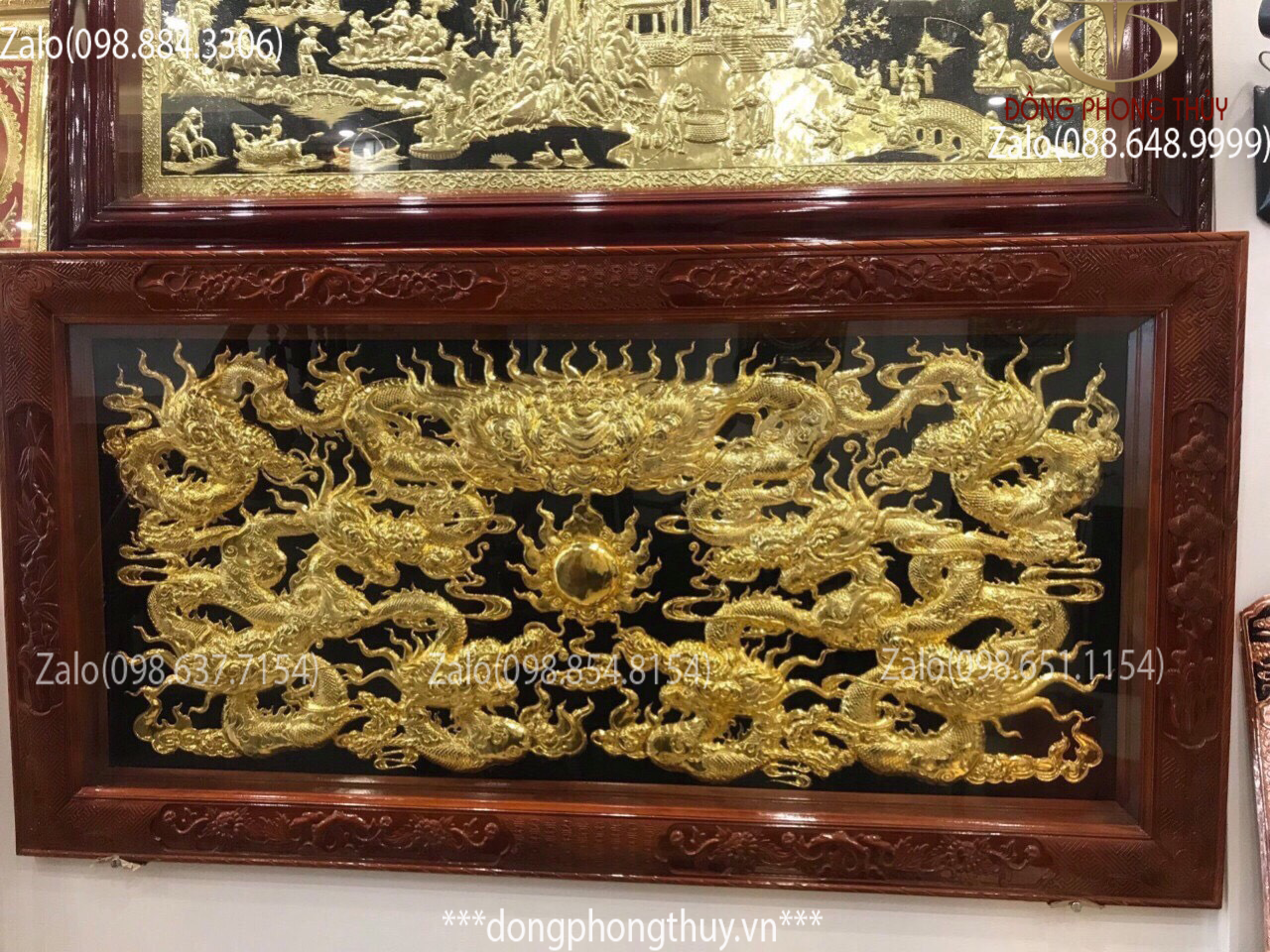 Tranh đồng Cửu Long 90*1m7 đất vàng 24k