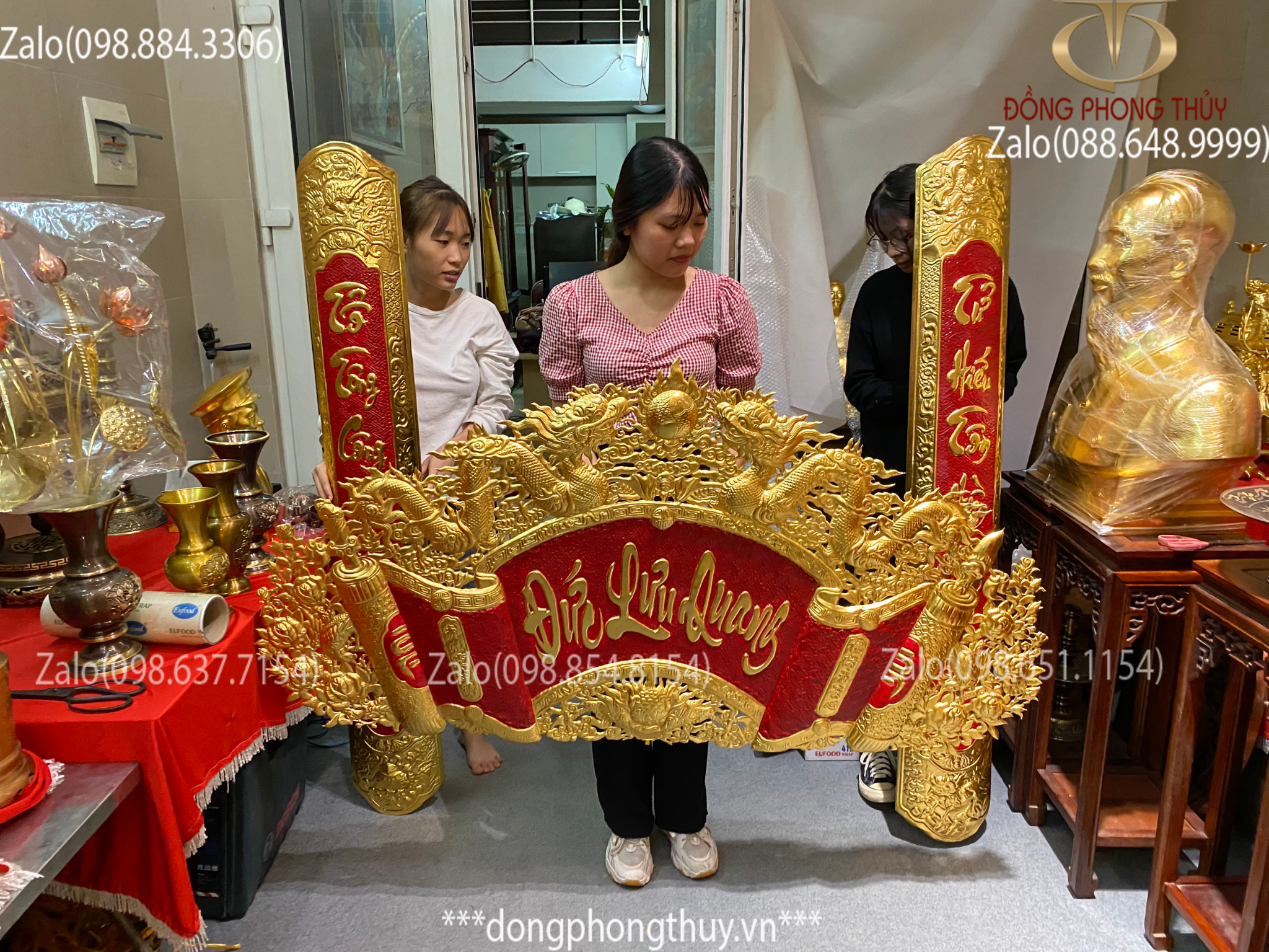 Bộ cuốn thư câu đối dát vàng 24k 1m55