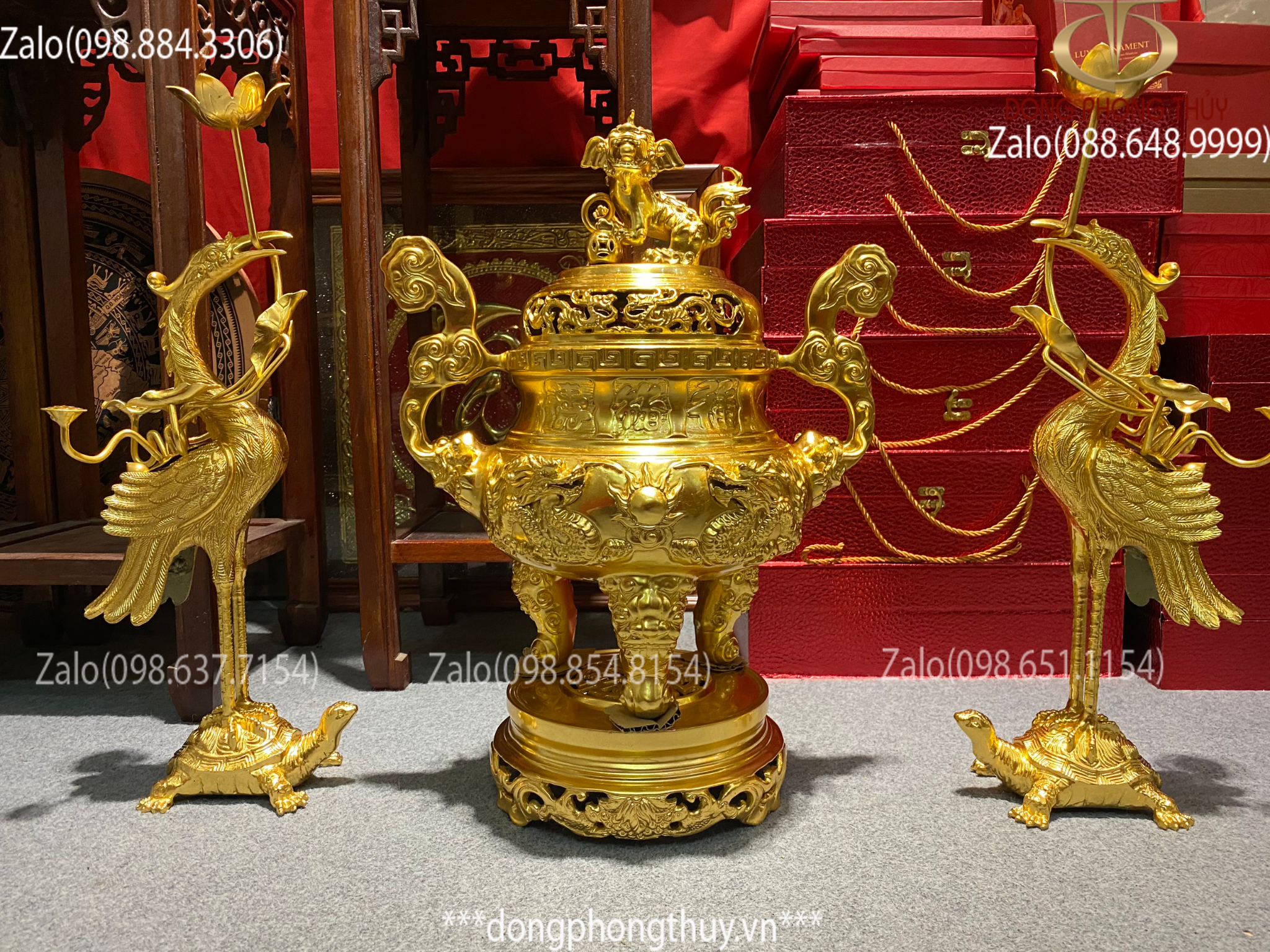 Bộ đồ thờ tam sự đỉnh hạc 50cm