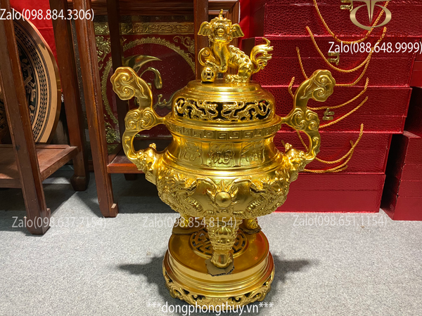Đỉnh đồng cao 50cm dát vàng 24k