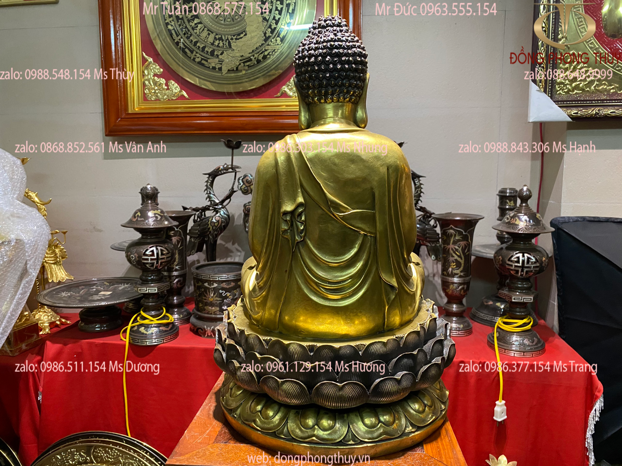 Tượng phật tổ băng đồng cao 47cm ngang 28cm nặng 10,5kg đế sen Nâu
