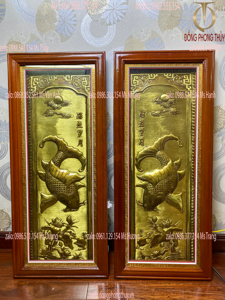 Tranh cá chép lý ngư vọng nguyệt cao 1m ngang 86cm