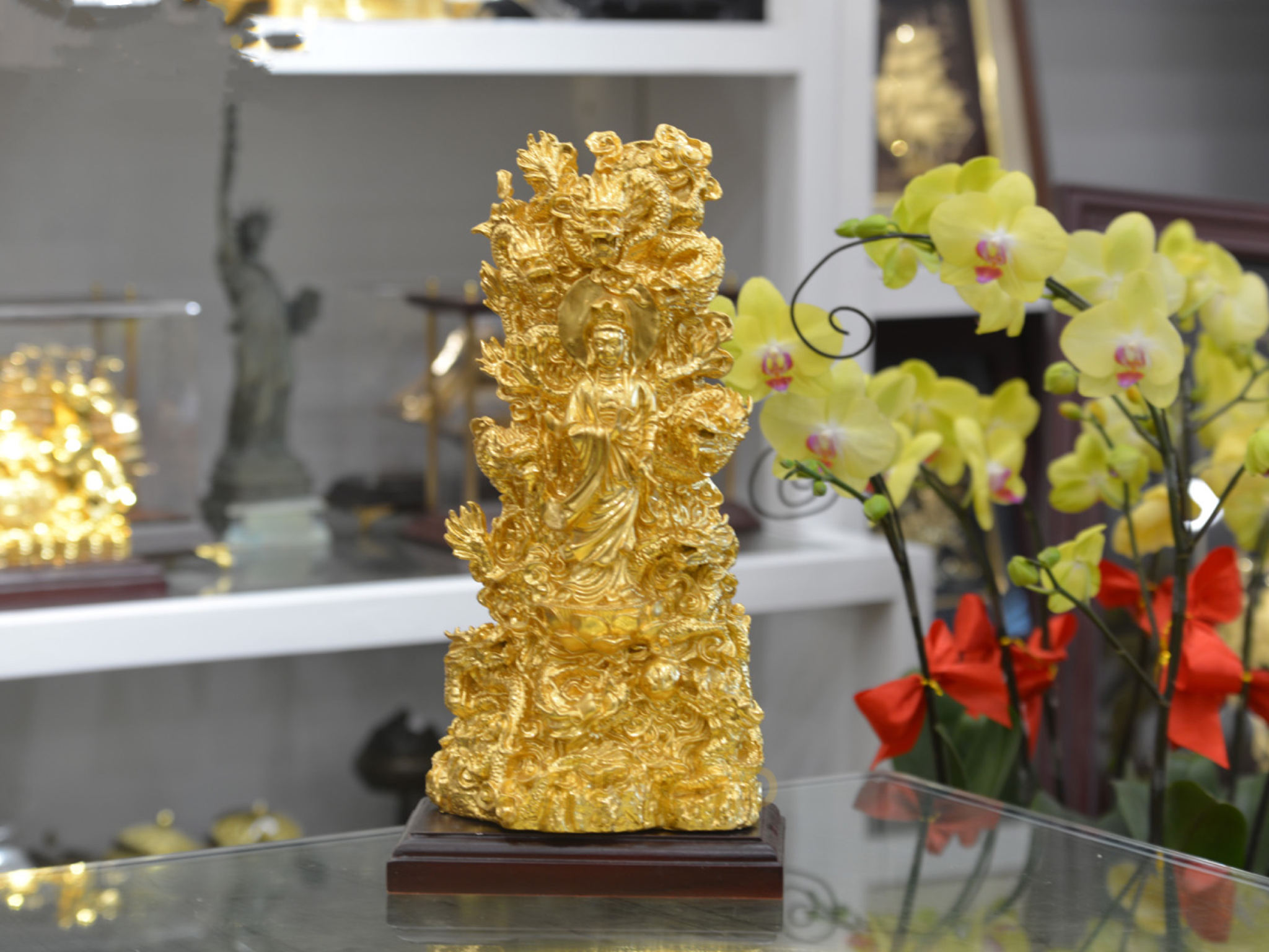 Tượng phật bà cửu long dát vàng 24k