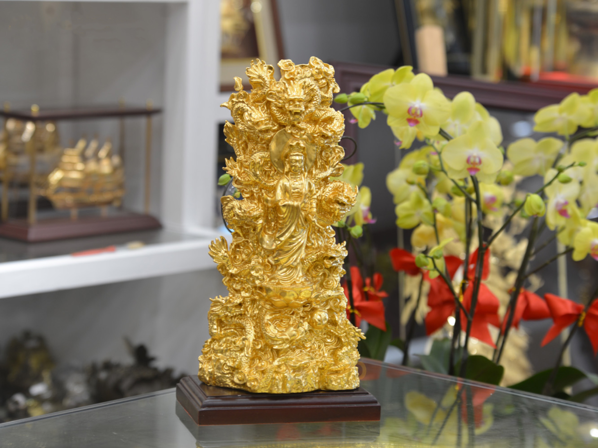 Tượng phật bà cửu long dát vàng 24k