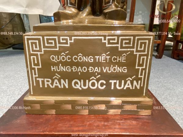 TƯỢNG TRẦN HƯNG ĐẠO CAO 50CM BẰNG ĐỒNG KHẢM TAM KHÍ