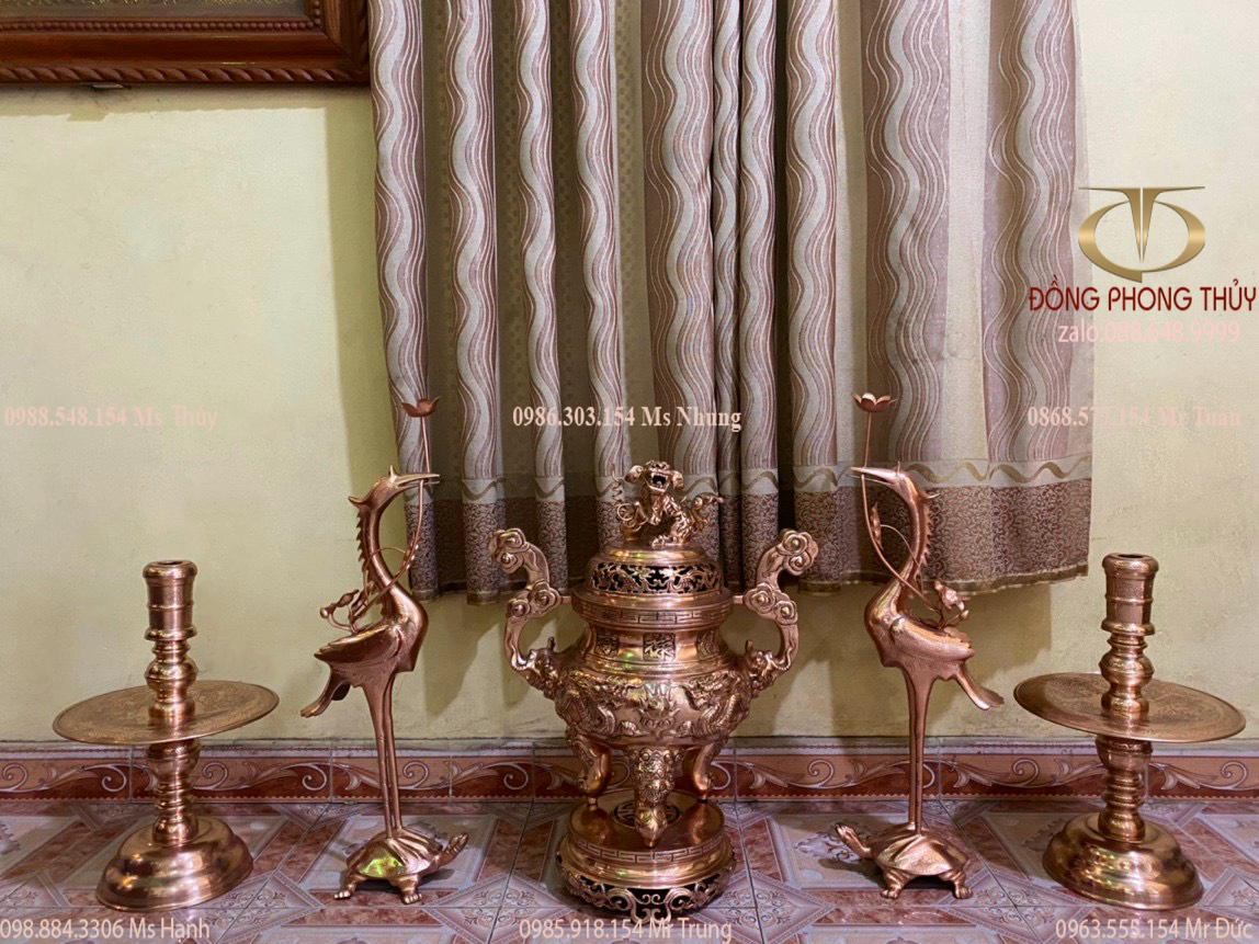 BỘ ĐỈNH ĐỒNG ĐỎ NGŨ SỰ  CAO 70CM NẶNG 58,5KG HÀNG KĨ