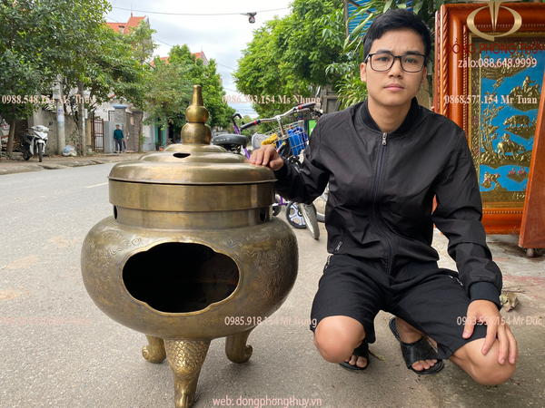 Đỉnh hóa vàng/ Lư đốt vàng mã gia đình bằng đồng cao 81cm ngang 54cm nặng 13,5kg