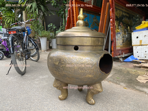 Đỉnh hóa vàng/ Lư đốt vàng mã gia đình bằng đồng cao 81cm ngang 54cm nặng 13,5kg