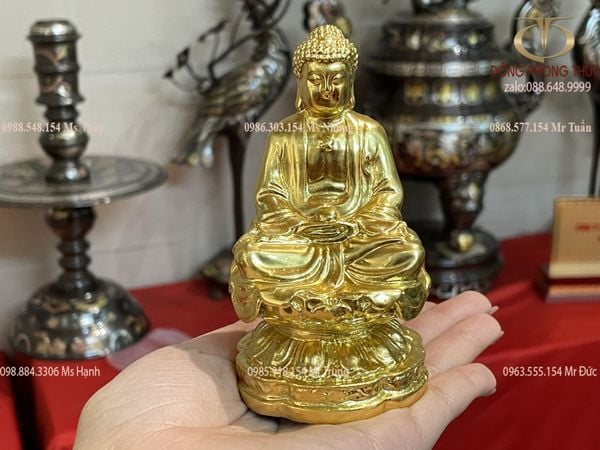 Tượng phật a di đà bằng đồng dát vàng 24k để xe ô tô