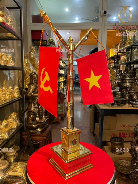 Cột cờ CÔNG AN bằng đồng mạ vàng 24k