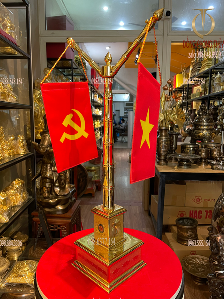 Cột cờ CÔNG AN bằng đồng mạ vàng 24k
