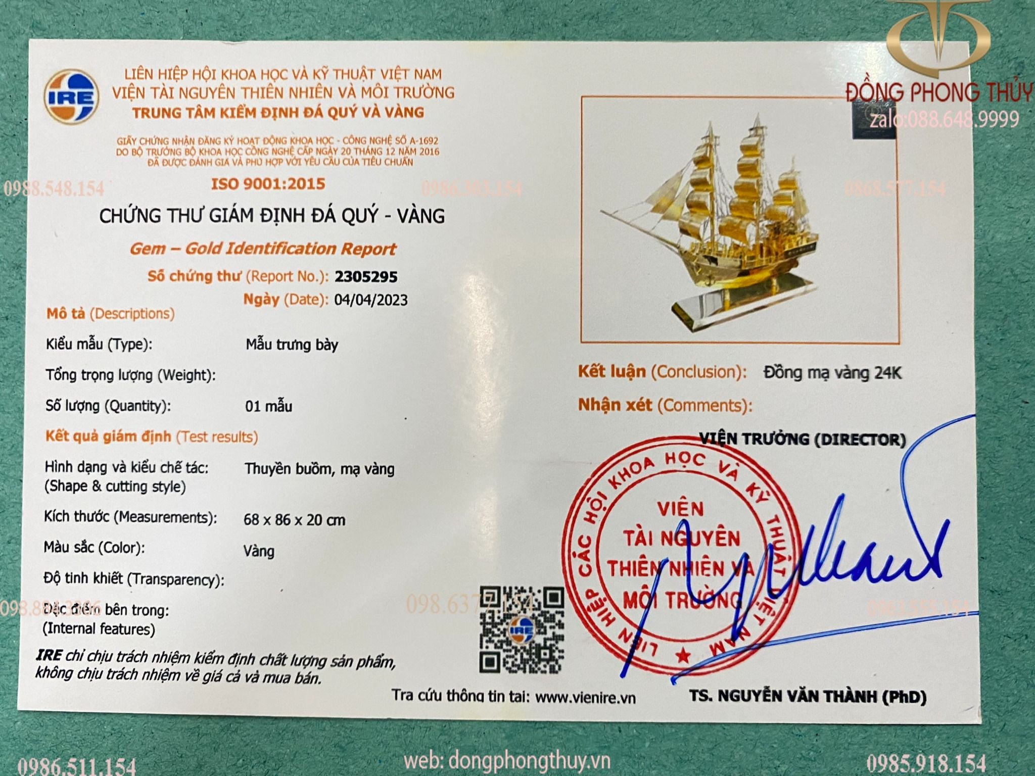 Mô hình thuyền buồm mạ vàng ngang 86cm