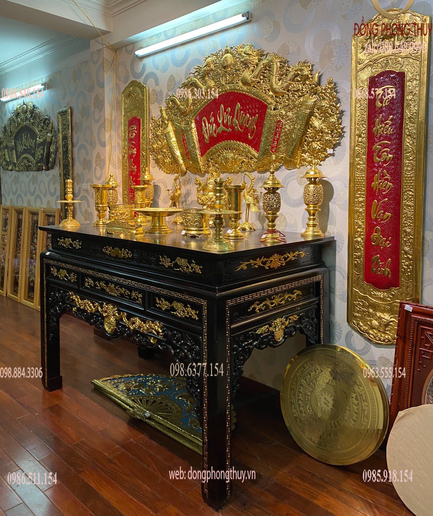 Bộ đồ thờ bằng đồng dát vàng 24k