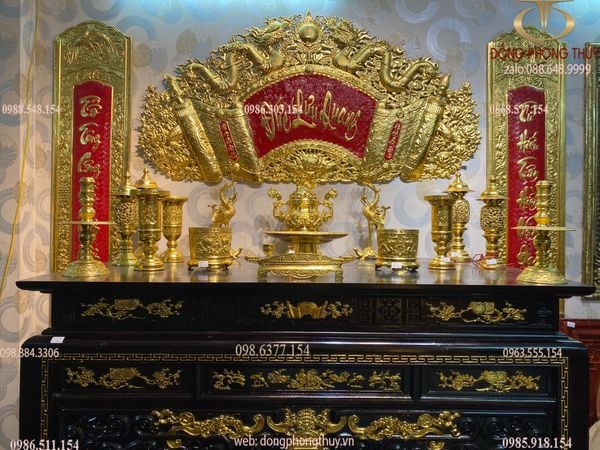 Bộ đồ thờ bằng đồng dát vàng 24k