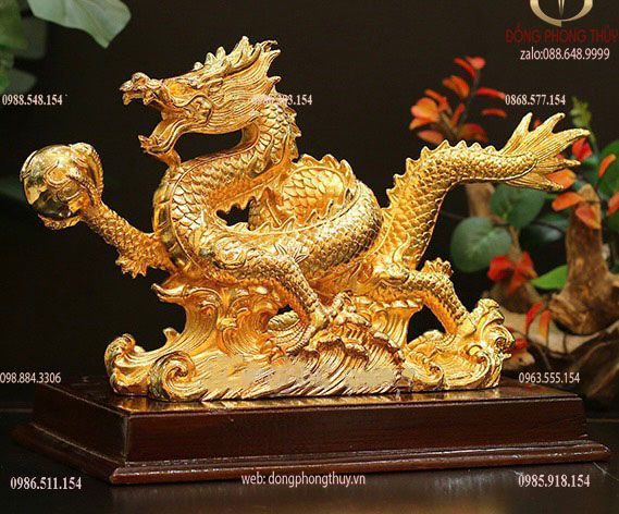 Tượng rồng mạ vàng - Tượng rồng dát vàng 24k