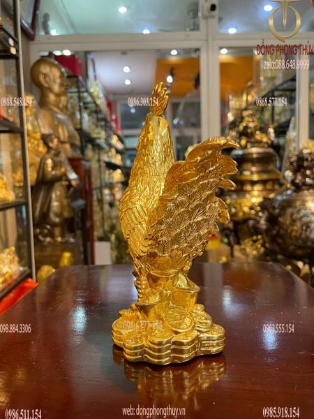 Tượng gà dát vàng 24K Cao 19 dài 13 rộng 8 nặng 800gr