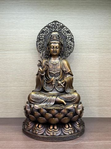 Quan Âm hào quang cao 45cm màu hun giả cổ