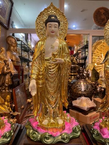 Tượng A Di Đà dát vàng vẽ màu đính đá 58cm