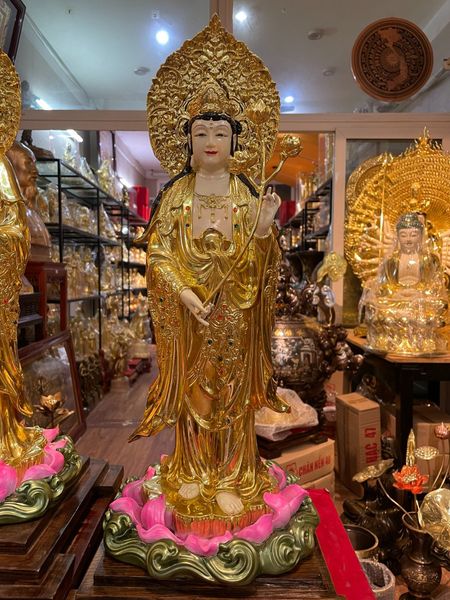 Tượng Đại Thế Chí dát vàng vẽ màu đính đá 58cm