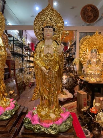 Tượng Đại Thế Chí dát vàng vẽ màu đính đá 58cm