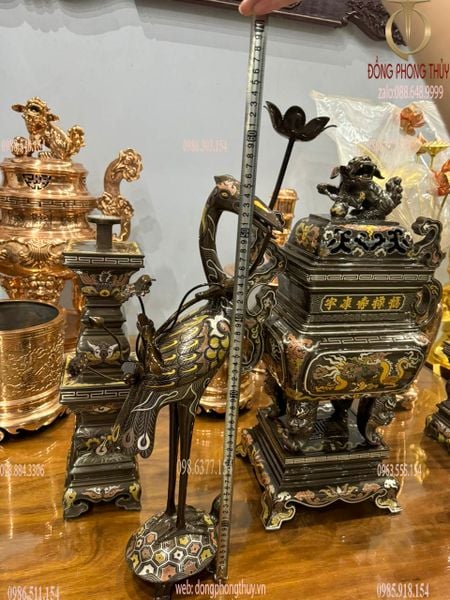 Bộ đỉnh đồng vuông khảm ngũ sắc dáng cổ