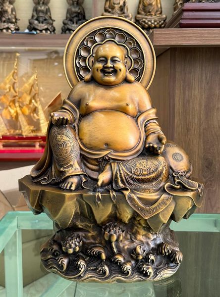 Tượng di lặc bằng đồng màu hun nâu cao 45 ngang 32 sâu 18 nặng 12kg