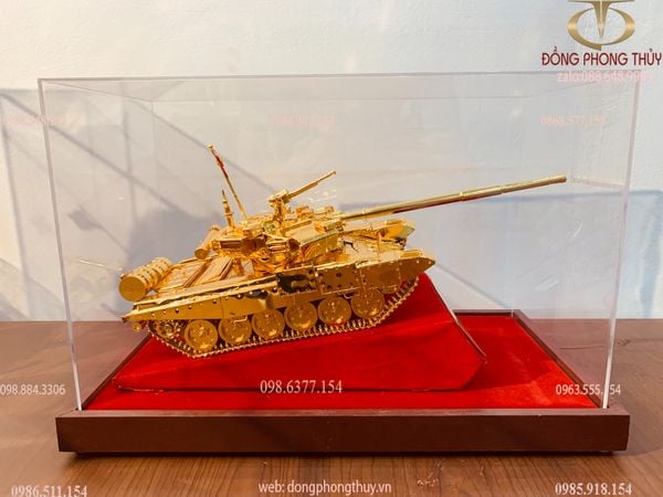 Mô hình xe tăng mạ vàng 24K ngang 41 sâu 23 cao 27cm