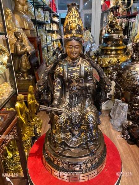 Tượng mẫu Cửu Trùng Thiên bằng đồng khảm tam khí cao 50cm