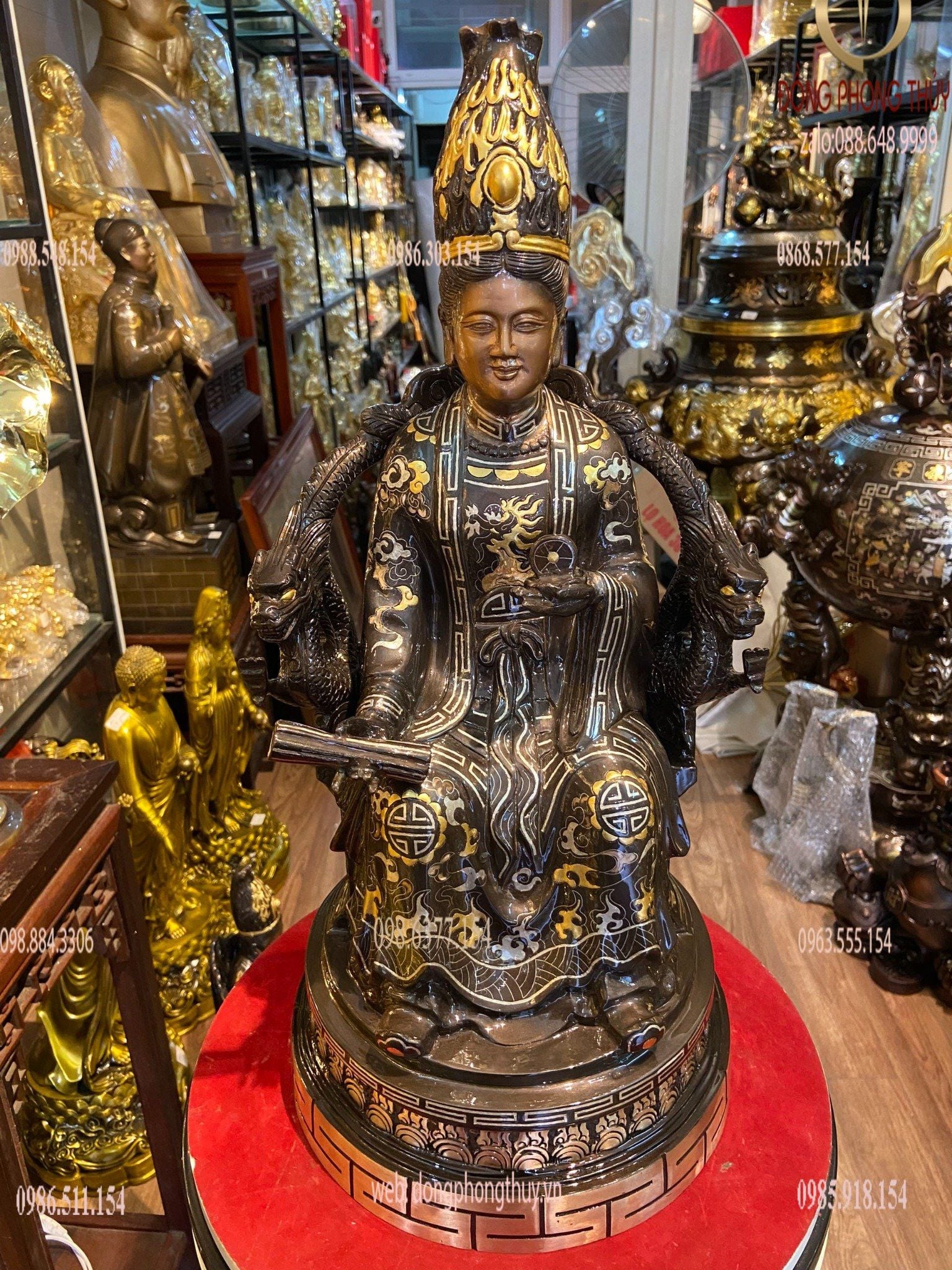 Tượng mẫu Cửu Trùng Thiên bằng đồng khảm tam khí cao 50cm