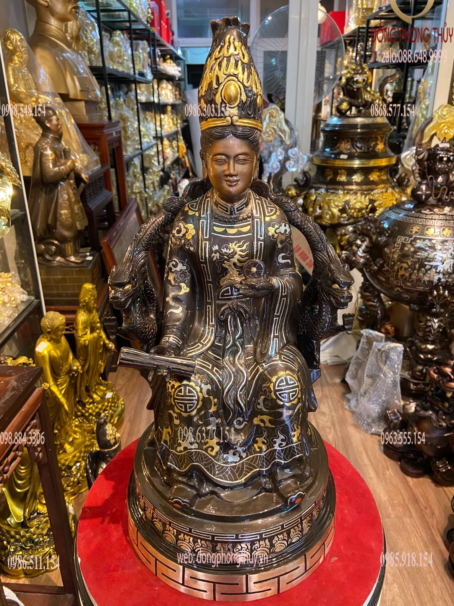 Tượng mẫu Cửu Trùng Thiên bằng đồng khảm tam khí cao 50cm