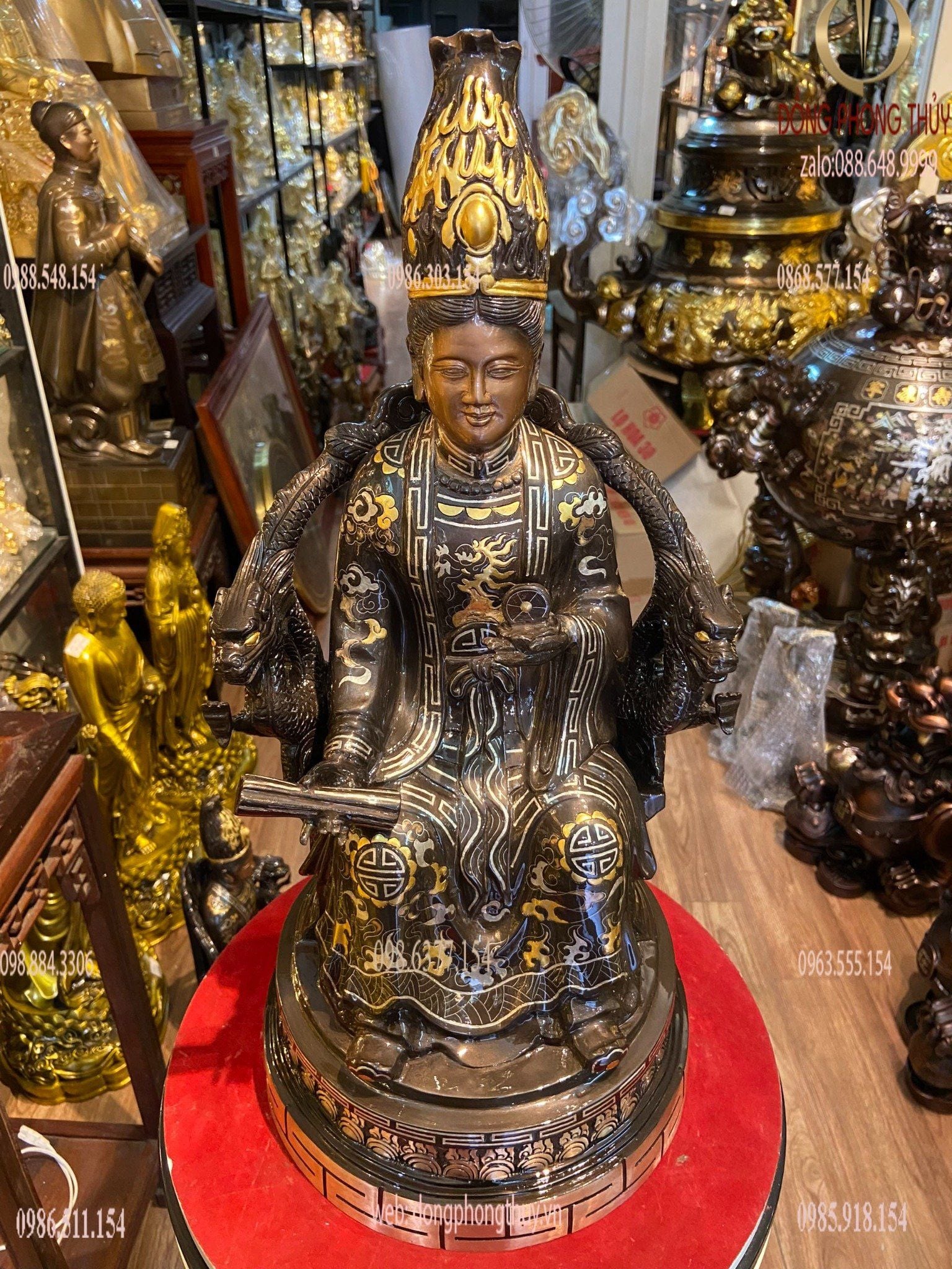 Tượng mẫu Cửu Trùng Thiên bằng đồng khảm tam khí cao 50cm