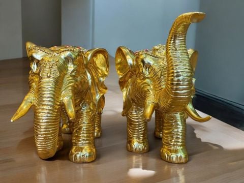 Đôi voi bằng đồng dát vàng 24k
