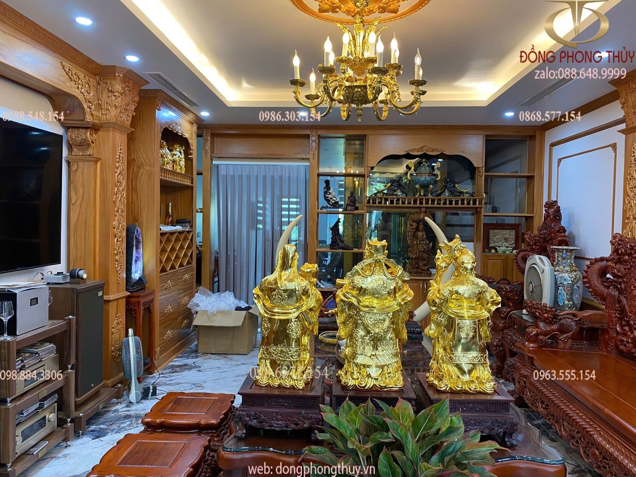 Tượng phúc lộc thọ bằng đồng dát vàng 24k cao 55cm
