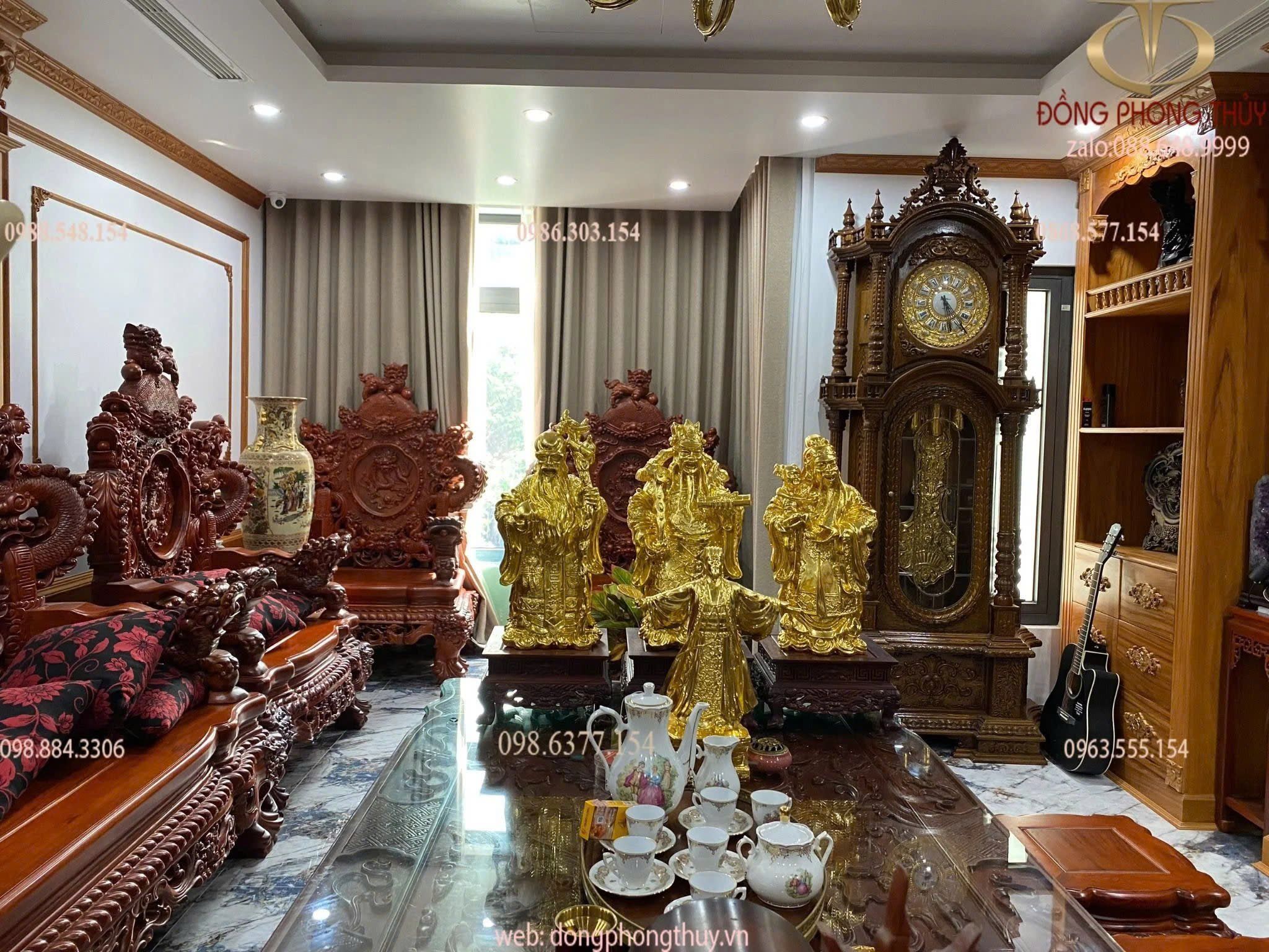 Tượng phúc lộc thọ bằng đồng dát vàng 24k cao 55cm