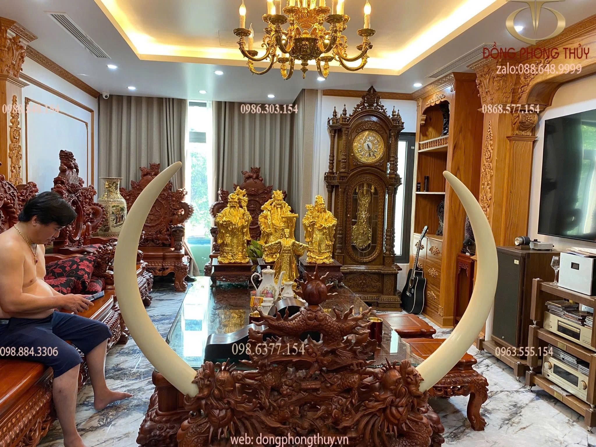Tượng phúc lộc thọ bằng đồng dát vàng 24k cao 55cm