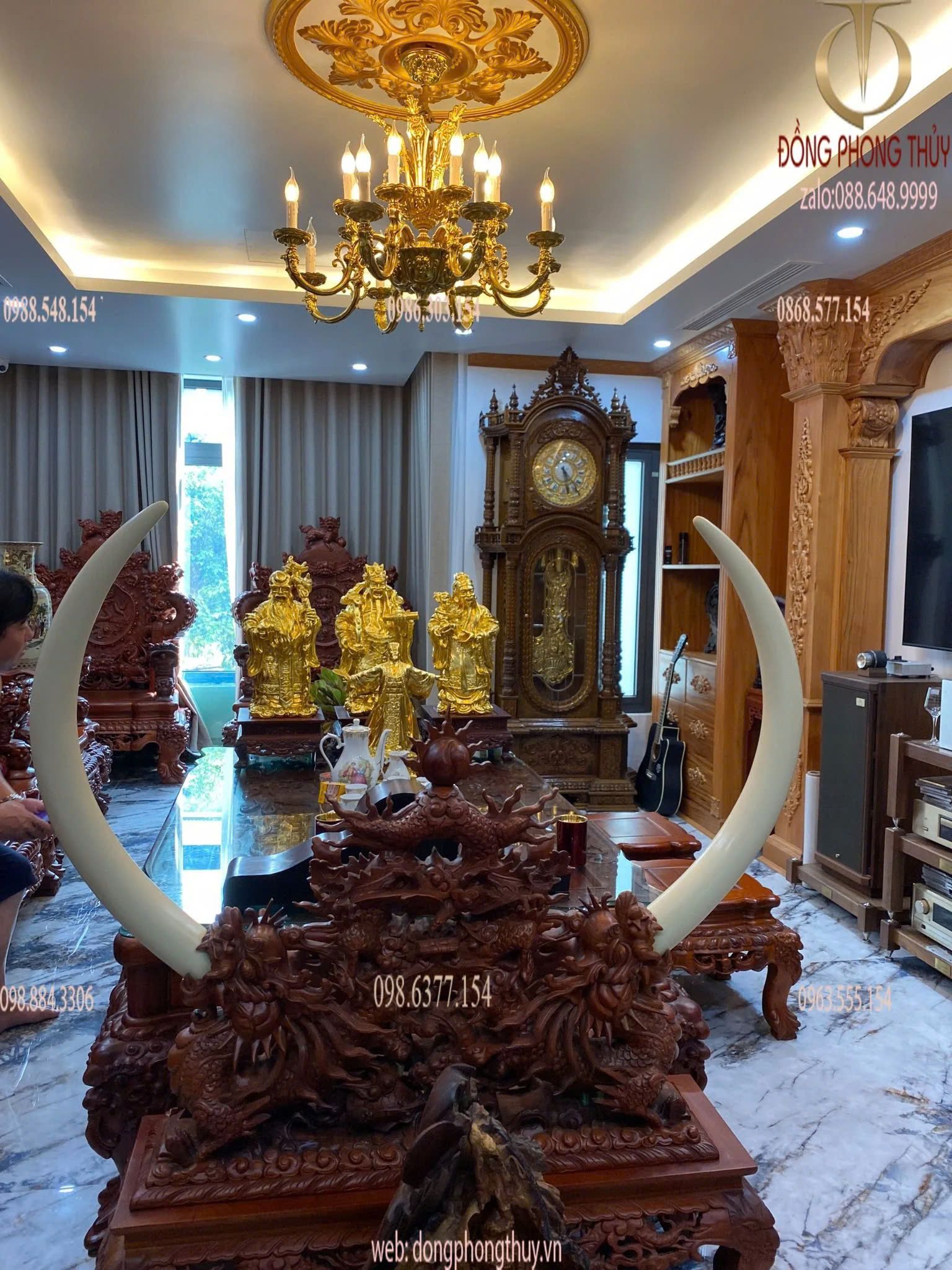 Tượng phúc lộc thọ bằng đồng dát vàng 24k cao 55cm