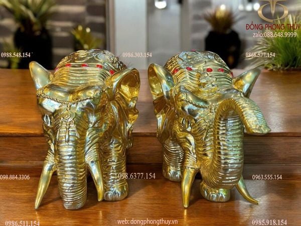 Đôi voi bằng đồng dát vàng 24k