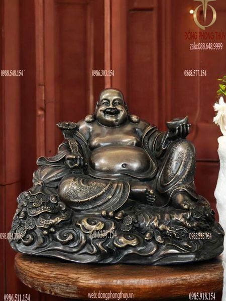 Tượng phật di lặc bằng đồng ngang 35 sâu 26 cao 26 nặng 14,8kg