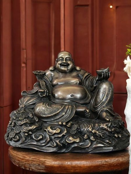 Tượng phật di lặc bằng đồng ngang 35 sâu 26 cao 26 nặng 14,8kg