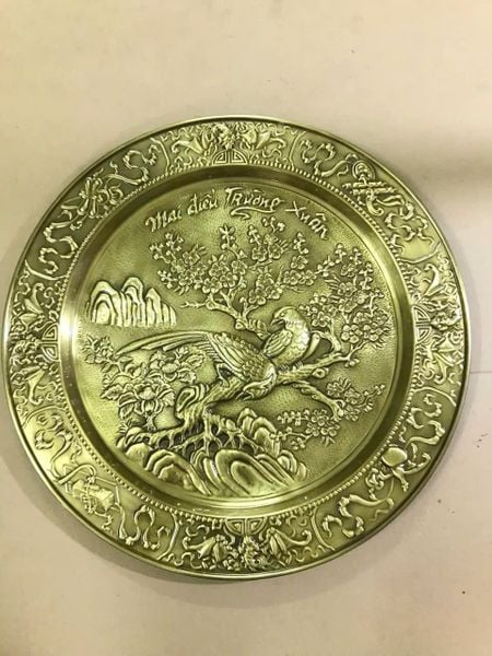 Tranh mâm bằng đồng nguyên chất thúc nổi thủ công