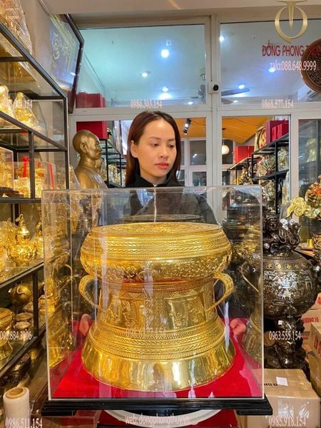 Trống đồng Đông Sơn dát vàng 24k quà tặng doanh nghiệp