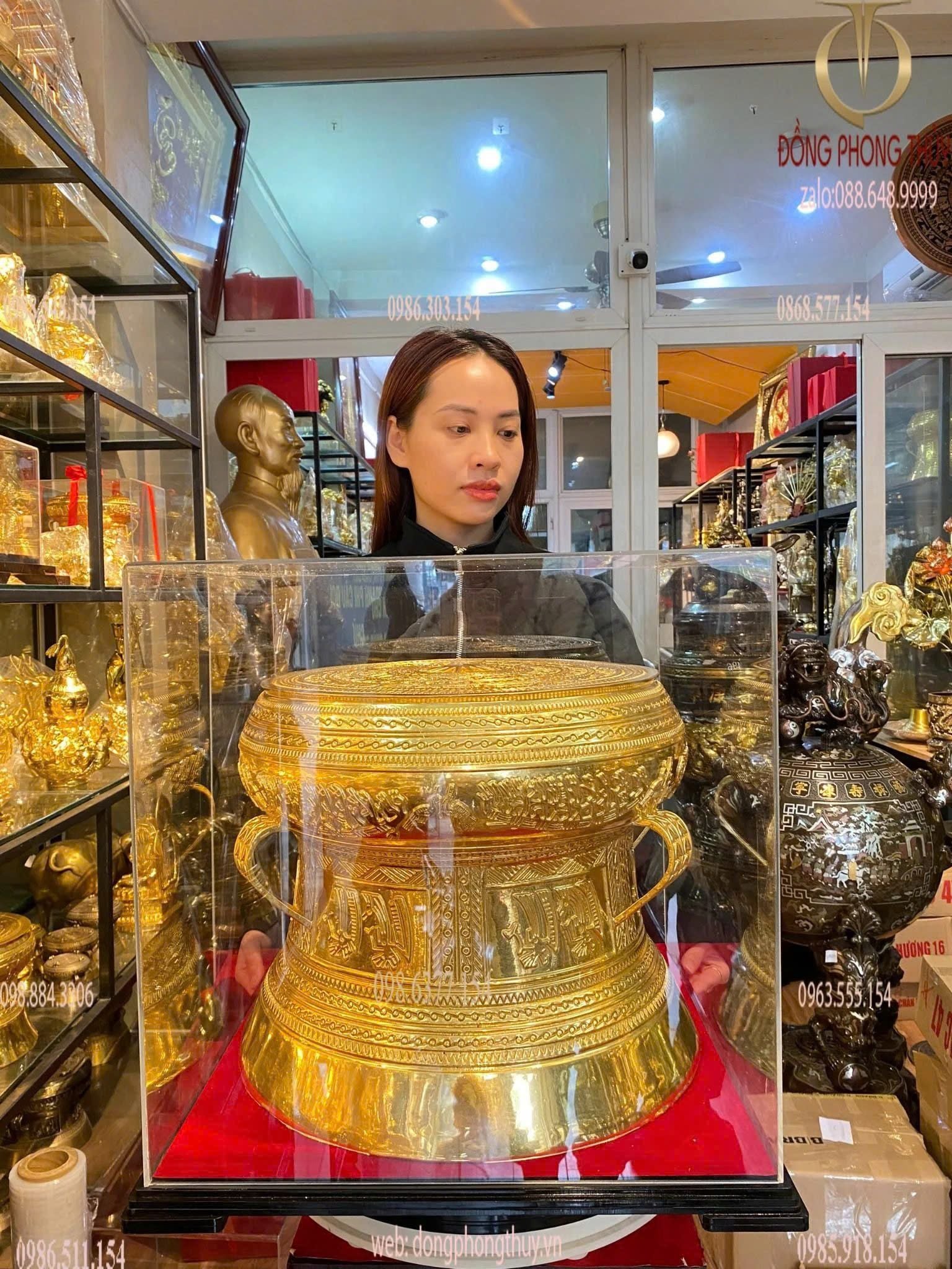 Trống đồng Đông Sơn dát vàng 24k quà tặng doanh nghiệp