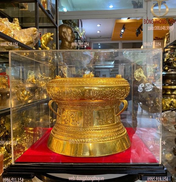 Trống đồng Đông Sơn dát vàng 24k quà tặng doanh nghiệp