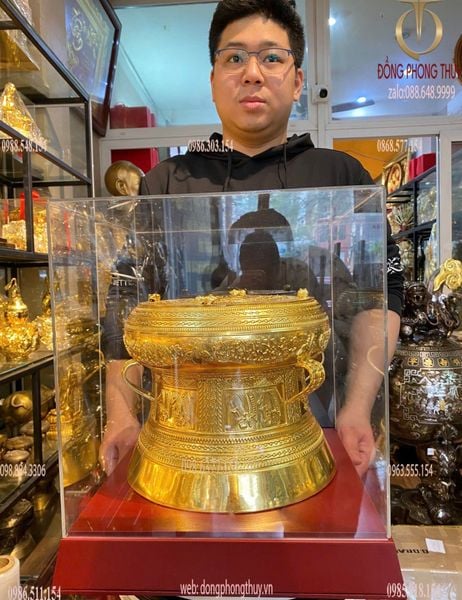 Trống đồng Đông Sơn dát vàng 24k quà tặng doanh nghiệp