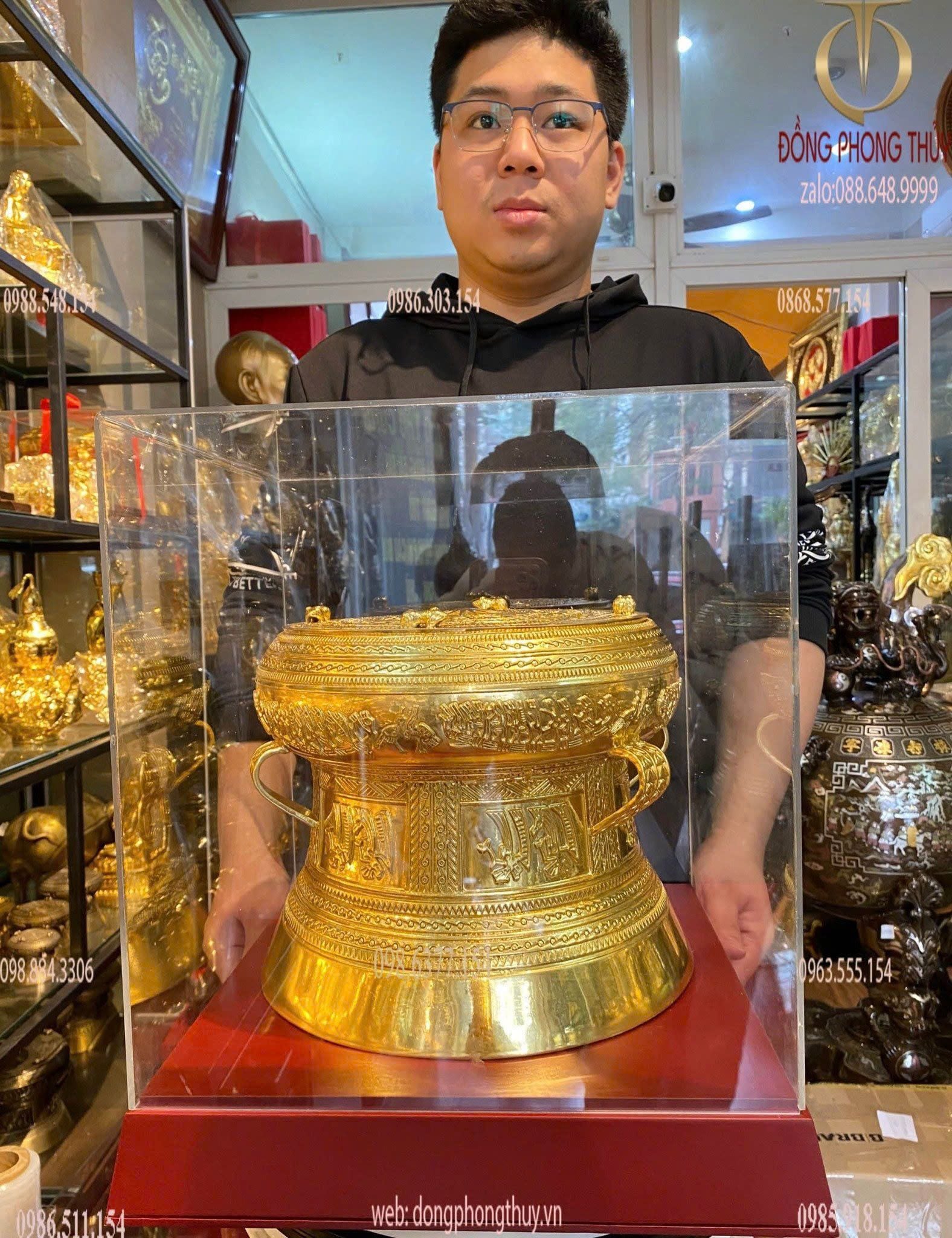 Trống đồng Đông Sơn dát vàng 24k quà tặng doanh nghiệp